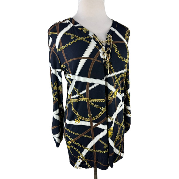 Michael Kors Chain Belt Print Mini Dress or Tunic Top Large Black Gold *No Belt - Picture 16 of 16
